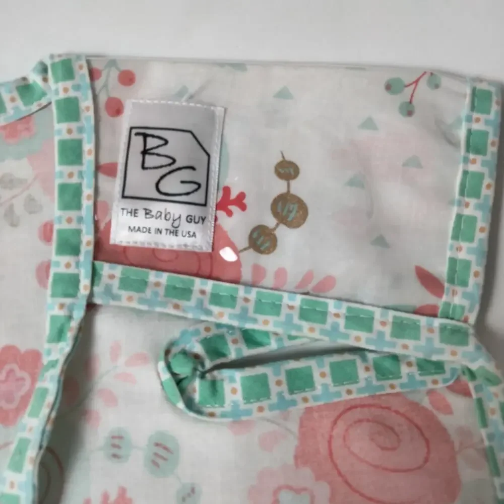 The Baby Guy Waterproof Full Coverage Floral Apron Bib Mint Green Pink Wipeable